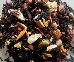 Té negro KALAHARI: con cáscara de naranja, clavo, gingseng, flores de azahar y trocios de mango.